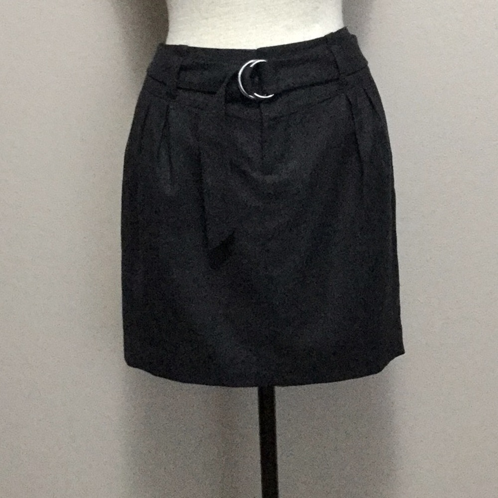 New Charcoal gray stretch wool belted mini skirt